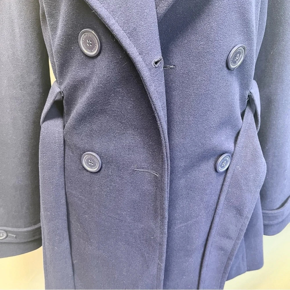 JOUJOU Double Breasted Navy Blue Belted Wool Trench Coat with Lining Size Large - Picture 4 of 16